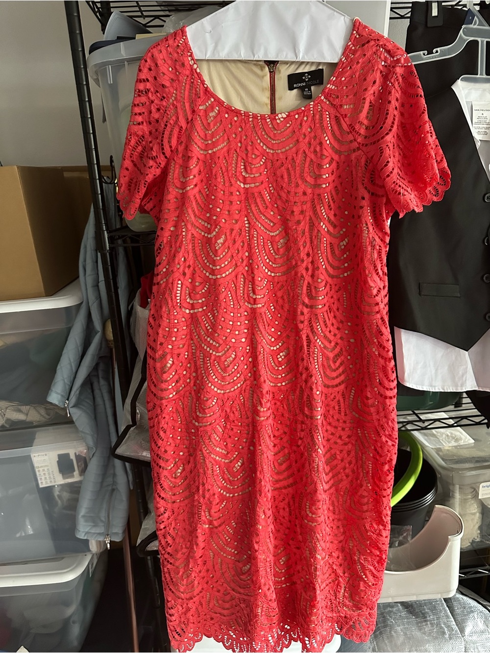 Red Lace Overlay Sheath Dress